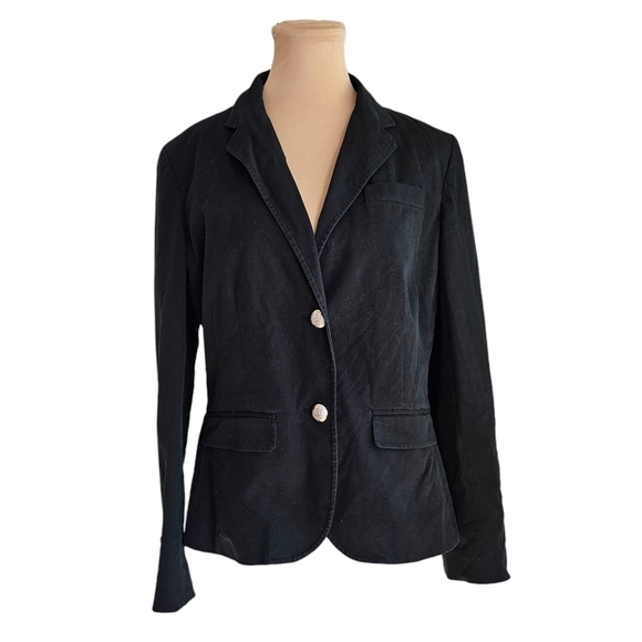 LAUREN Ralph Lauren Black Jean-Like Material Button Up Blazer Jacket Sz 14P - Picture 1 of 9
